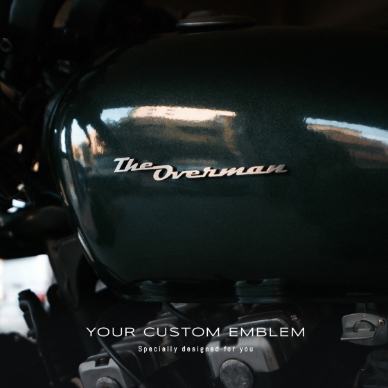 The Overman Emblem in 100% stainless steel matt finishing installed on his motorcycle