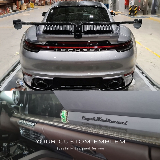 Rajah Wadhwani Painted Emblem installed on the Porsche 992 TECHART