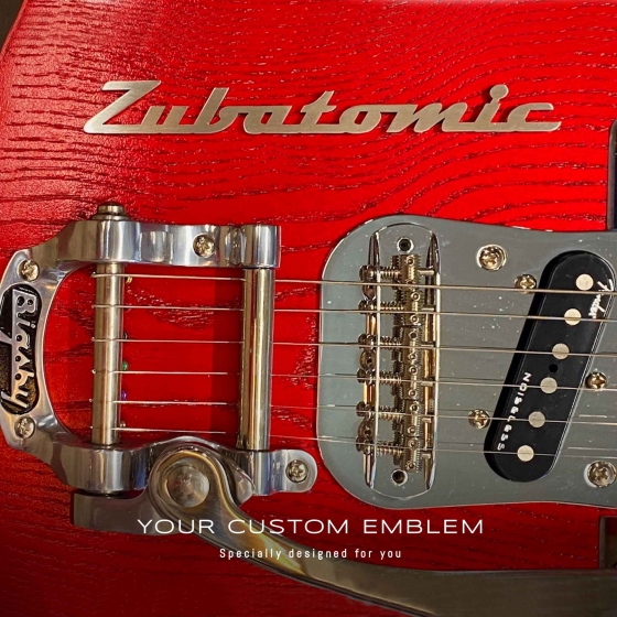 Zubatomic Emblem in stainless steel matt finishing installed on his Guitar