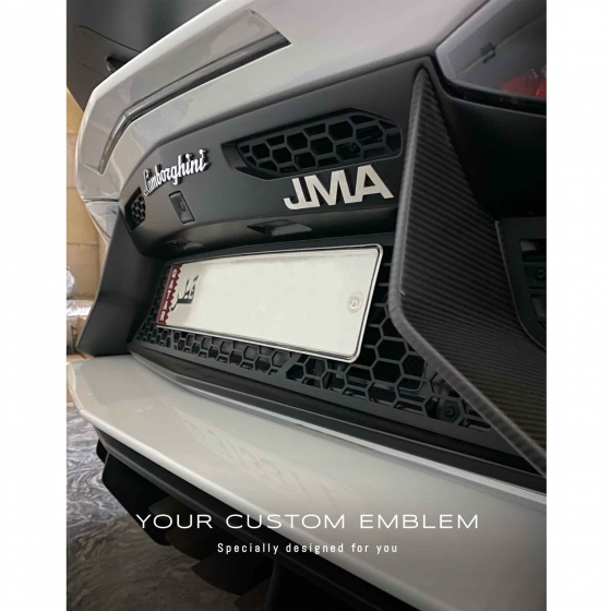 JMA Emblem in stainless steel matt finishing installed on the Lamborghini Aventador SV