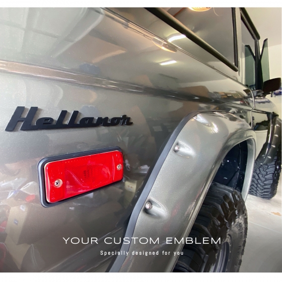 Hellanor Emblem painted in matt black installed on a Ford Bronco