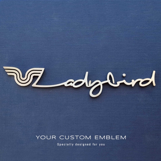 Lady bird custom made emblem in stainless steel - design was done as requested