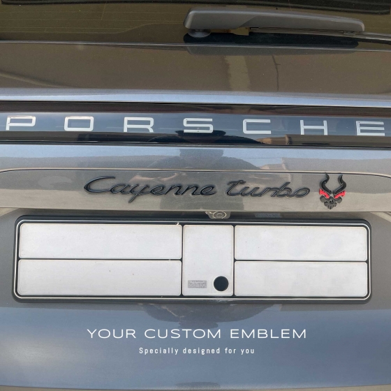 Special logo as requested painted Emblem installed on the Porsche Cayenne turbo