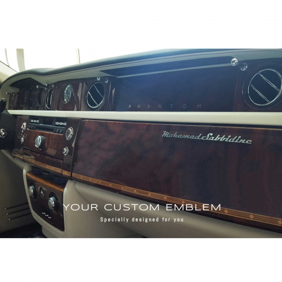 Mohamad Sabbidine's Emblem in stainless steel inside his Rolls Royce Phantom