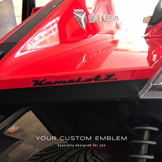 Kamal A.Z. custom made Emblem painted in black installed on his Polaris Slingshot